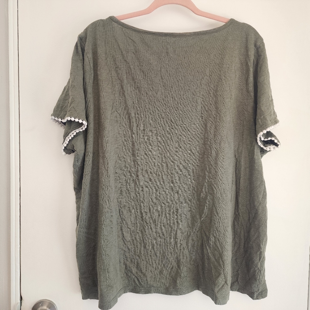 Talbots Olive Green Embroidered Top 2X - Picture 3 of 4
